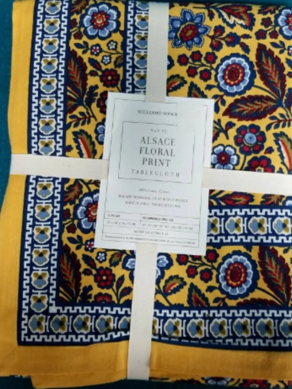 New! Williams-Sonoma Nappe Alsace Floral Print Tablecloth 100% Cotton 70x108